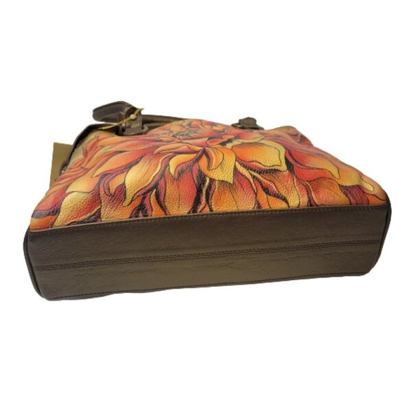 Anuschka Leather Handbag Bronze Gold Handpainted Triple Compartment Handbag - Picture 11 of 16